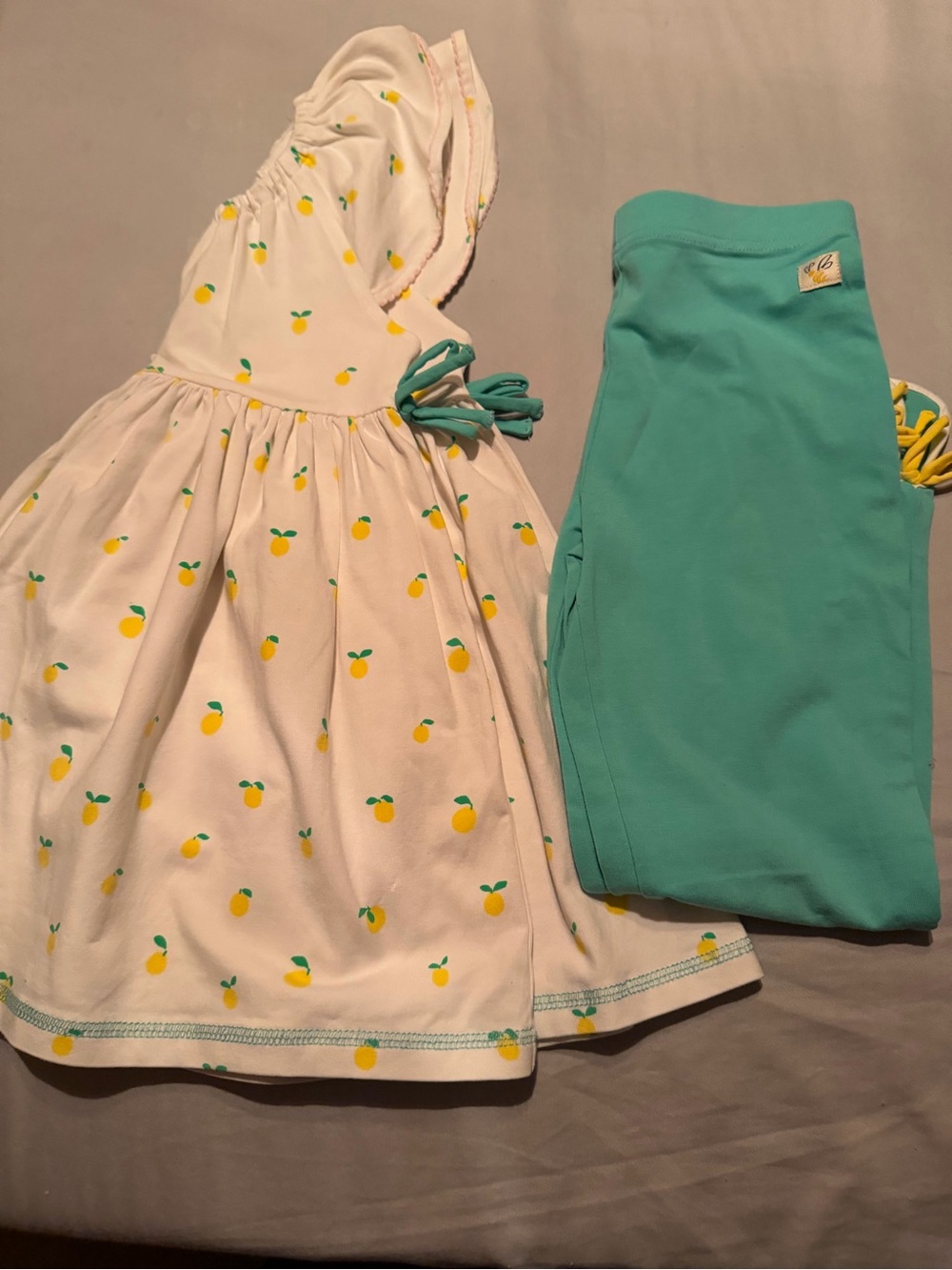 Wildflowers White Dress with Yellow Lemon Print & Teal Leggings